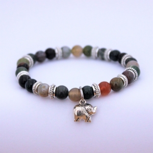 Bracelet "Confiance en soi" en agate indienne - Charm éléphant argenté