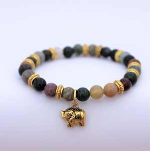 Bracelet "Confiance en soi" en agate indienne - Charm éléphant doré