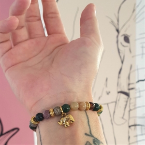 Bracelet "Confiance en soi" en agate indienne - Charm éléphant doré