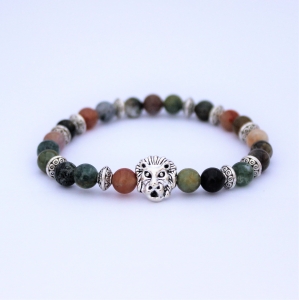Bracelet "Confiance en soi" en agate indienne - Lion argenté