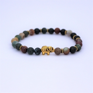 Bracelet "Confiance en soi" en agate indienne - Perle éléphant doré