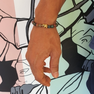 Bracelet "Confiance en soi" en agate indienne - Perle éléphant doré