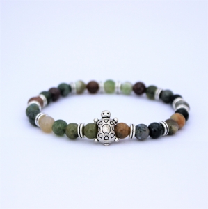 Bracelet "Confiance en soi" en agate indienne - Tortue argentée