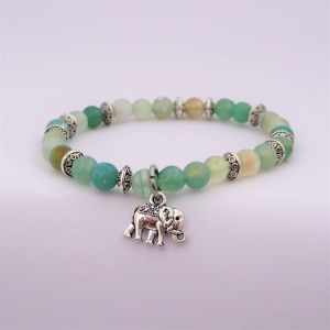 Bracelet "Equilibre & Stabilité" en agate verte - Charm éléphant argenté