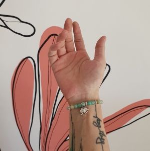 Bracelet "Equilibre & Stabilité" en agate verte - Charm éléphant argenté