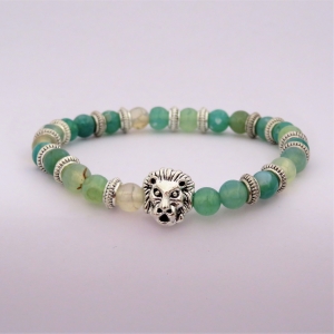 Bracelet "Equilibre & Stabilité" en agate verte - Lion argenté