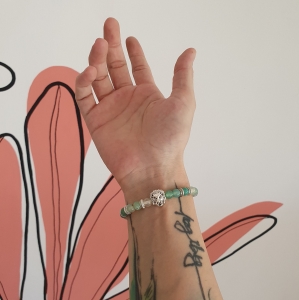 Bracelet "Equilibre & Stabilité" en agate verte - Lion argenté