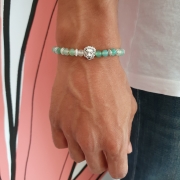 Bracelet "Equilibre & Stabilité" en agate verte - Lion argenté