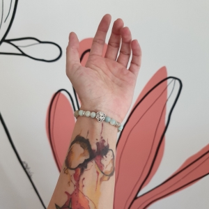 Bracelet " Tendresse & Bonheur " en amazonite - Lion argenté