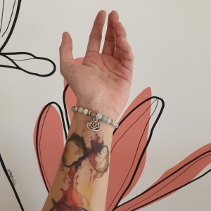 Bracelet " Tendresse & Bonheur " en amazonite - Lotus argenté