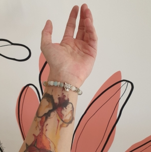 Bracelet " Tendresse & Bonheur " en amazonite - Léopard argenté