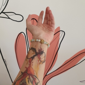 Bracelet " Tendresse & Bonheur " en amazonite - Lion doré