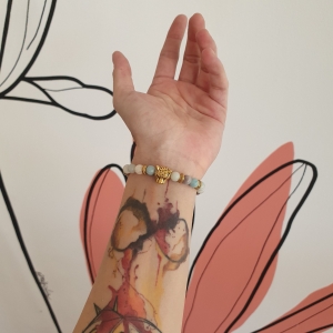 Bracelet " Tendresse & Bonheur " en amazonite - Léopard doré