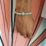 Bracelet " Tendresse & Bonheur " en amazonite - Lion argenté