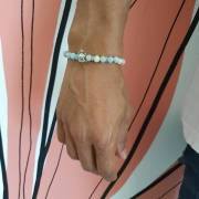 Bracelet " Tendresse & Bonheur " en amazonite - Tortue argentée