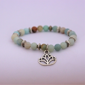 Bracelet " Tendresse & Bonheur " en amazonite - Lotus argenté