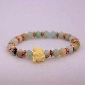 Bracelet " Tendresse & Bonheur " en amazonite - Eléphant en résine