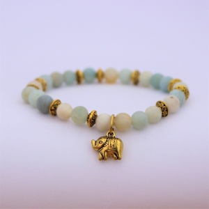 Bracelet " Tendresse & Bonheur " en amazonite - Charm éléphant doré