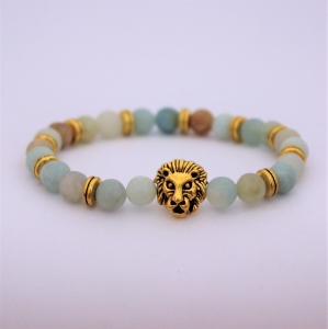 Bracelet " Tendresse & Bonheur " en amazonite - Lion doré