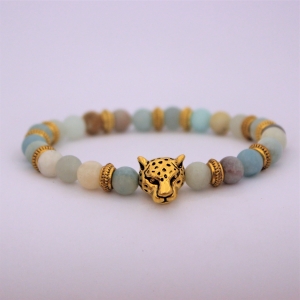 Bracelet " Tendresse & Bonheur " en amazonite - Léopard doré