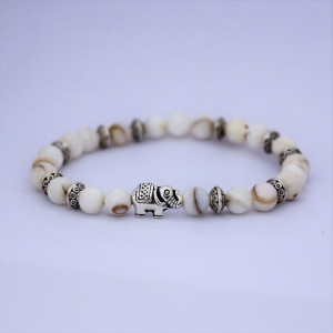 Bracelet « Elégance » en coquillage naturel - Perle éléphant argenté