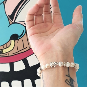 Bracelet « Elégance » en coquillage naturel - Perle éléphant argenté