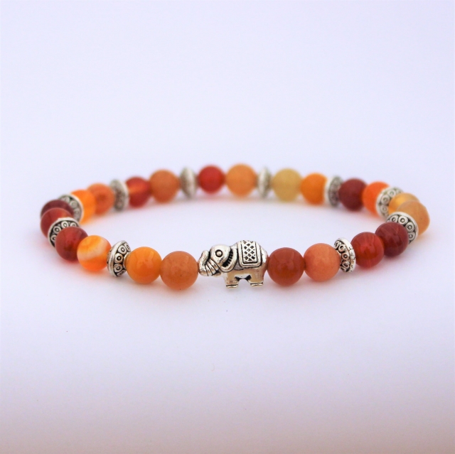 Bracelet "Energie & Vitalité" en cornaline - Perle éléphant argenté