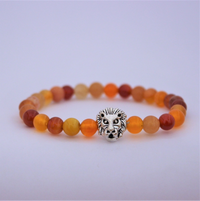 Bracelet "Energie & Vitalité" en cornaline - Lion argenté