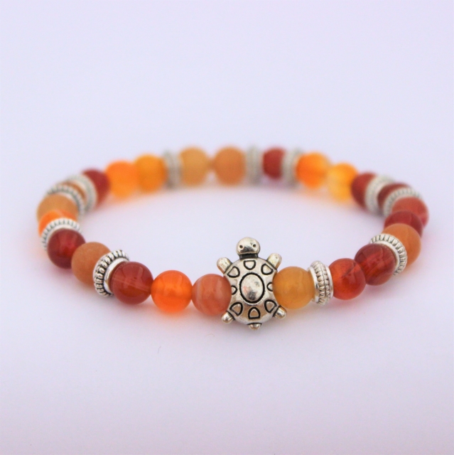 Bracelet "Energie & Vitalité" en cornaline - Tortue argentée