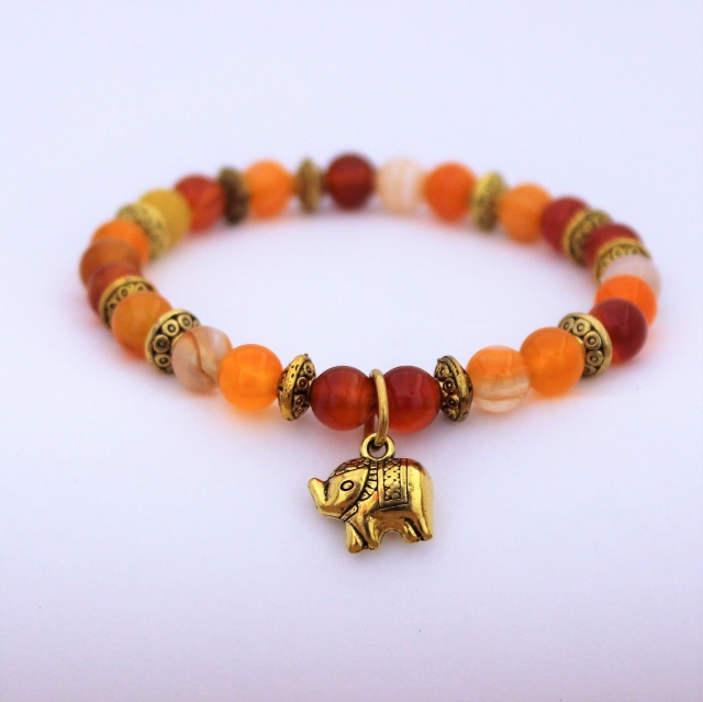Bracelet "Energie & Vitalité" en cornaline - Charm éléphant doré