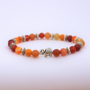 Bracelet "Energie & Vitalité" en cornaline - Perle éléphant argenté