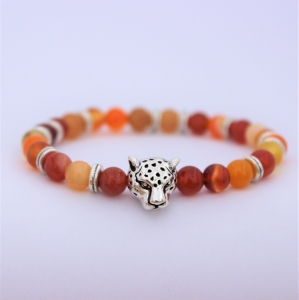Bracelet "Energie & Vitalité" en cornaline - Léopard argenté