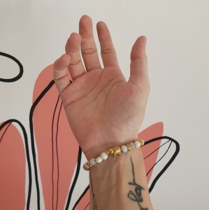 Bracelet "Prospérité & Joie" en agate grise - Perle éléphant doré