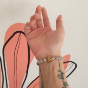 Bracelet "Prospérité & Joie" en agate grise - Charm lion doré