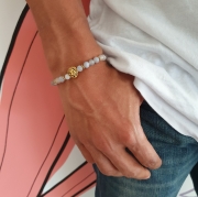 Bracelet "Prospérité & Joie" en agate grise - Charm lion doré