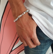 Bracelet "Prospérité & Joie" en agate grise - Perle éléphant argenté