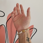 Bracelet "Prospérité & Joie" en agate grise - Perle éléphant doré