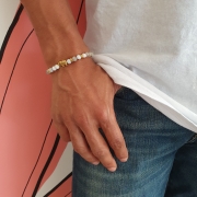 Bracelet "Prospérité & Joie" en agate grise - Perle éléphant doré