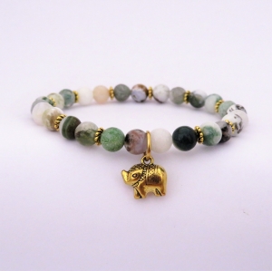Bracelet "Nature & Calme" en agate mousse - Charm éléphant doré