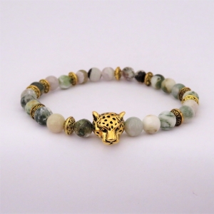 Bracelet "Nature & Calme" en agate mousse - Léopard doré