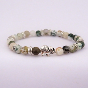 Bracelet "Nature & Calme" en agate mousse - Perle éléphant argenté