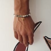 Bracelet "Nature & Calme" en agate mousse - Charm éléphant doré