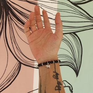 Bracelet "Courage & Calme" en agate noire - Charm éléphant argenté