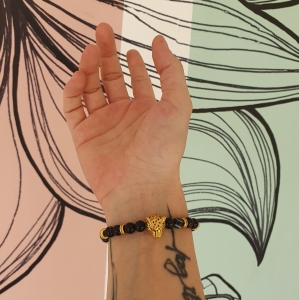 Bracelet "Courage & Calme" en agate noire - Léopard doré