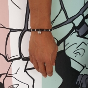 Bracelet "Courage & Calme" en agate noire - Charm éléphant argenté