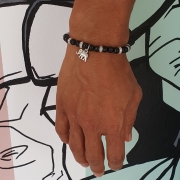Bracelet MIXTE "Courage & Calme" en agate noire - Eléphant argenté