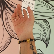 Bracelet "Courage & Calme" en agate noire - Léopard doré