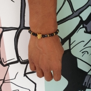 Bracelet "Courage & Calme" en agate noire - Léopard doré