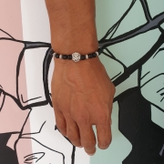 Bracelet "Courage & Calme" en agate noire - Lion argenté