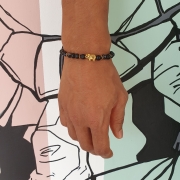 Bracelet MIXTE "Courage & Calme" en agate noire - Perle éléphant doré